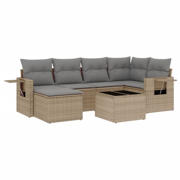 vidaXL Salon de jardin avec coussins 7 Pièces beige résine tressée