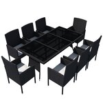 vidaXL Salon de jardin 9 Pièces avec coussins Résine tressée Noir
