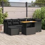 vidaXL Salon de jardin 7 Pièces avec coussins noir résine tressée