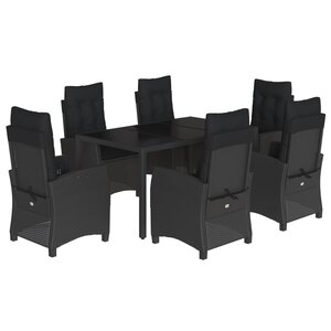 vidaXL Ensemble à manger de jardin coussins 7Pièces Noir Résine tressée