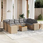 vidaXL Salon de jardin avec coussins 10 Pièces beige résine tressée