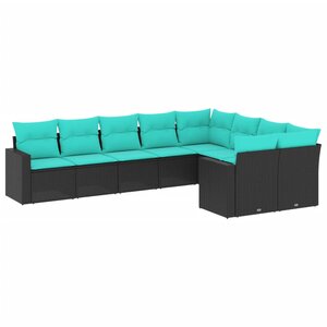 vidaXL Salon de jardin 9 Pièces avec coussins noir résine tressée