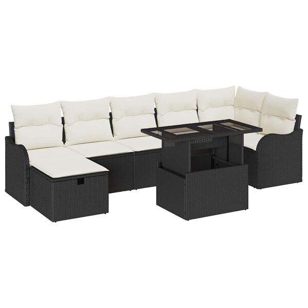 vidaXL Ensemble de canapé de jardin avec coussin 8 Pièces Noir Poly rotin