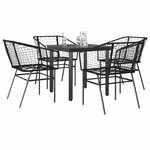 vidaXL Ensemble à manger de jardin 5 Pièces noir résine tressée verre