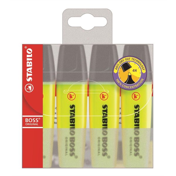 Surligneur BOSS Pochette x4 Jaune x 5 STABILO
