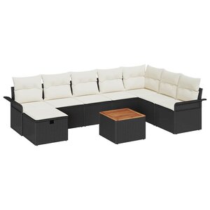 vidaXL Ensemble de canapé de jardin avec coussin 9 Pièces Noir Poly rotin