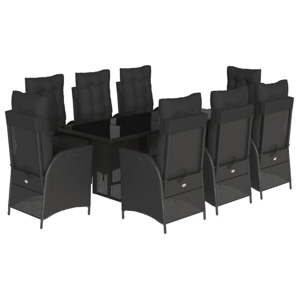vidaXL Ensemble à manger de jardin 9Pièces coussins noir résine tressée
