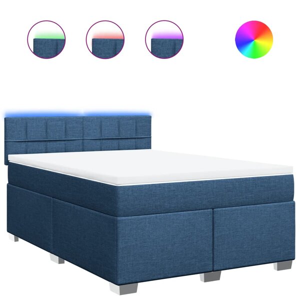 vidaXL Sommier à lattes de lit avec matelas Bleu 160x200 cm Tissu