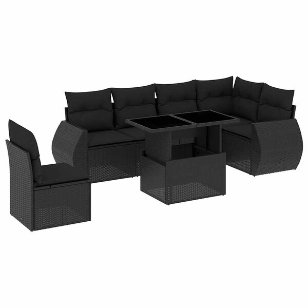 vidaXL Salon de jardin 7 Pièces avec coussins noir résine tressée