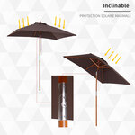 Parasol rectangulaire inclinable bois polyester haute densité 2L x 1 5l x 2 3H m chocolat