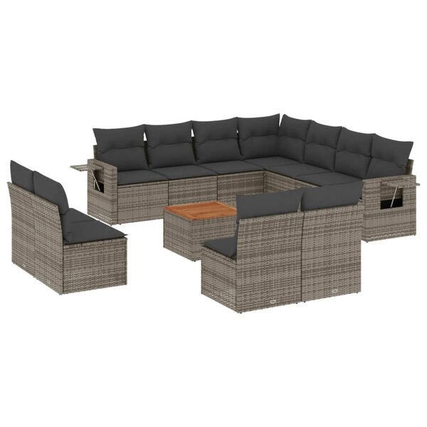 vidaXL Salon de jardin avec coussins 12 Pièces gris résine tressée
