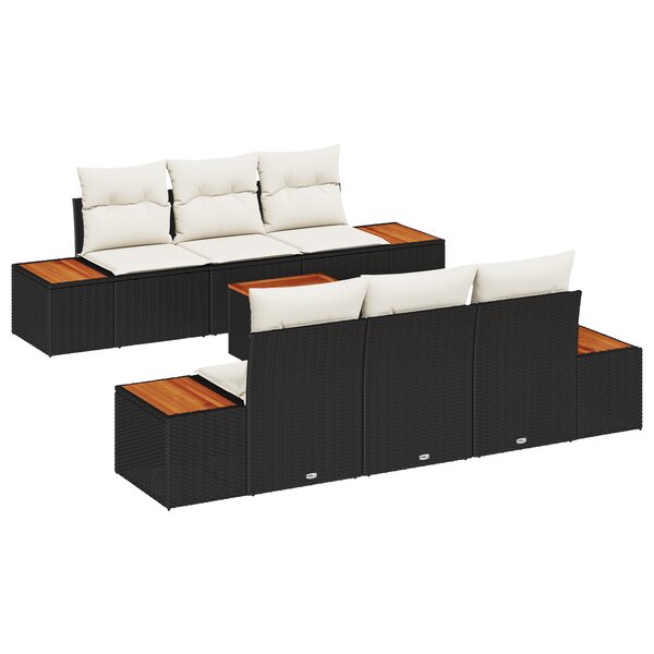 vidaXL Set de jardin 7 pièces avec coussins noirs en poly rotin acacia