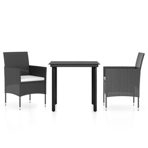 vidaXL Ensemble à manger de jardin avec coussins 3 Pièces noir