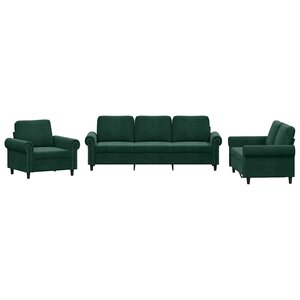 vidaXL Ensemble de canapés 3 Pièces avec coussins Vert foncé Velours