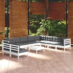 vidaXL Salon de jardin 11 Pièces avec coussins blanc bois de pin solide