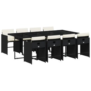 vidaXL Ensemble à manger de jardin 9Pièces coussins noir résine tressée