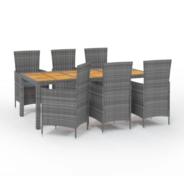 vidaXL Salon de jardin 7 Pièces avec coussins Résine tressée Gris