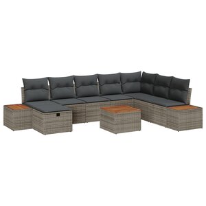 Ensemble canapé jardin 9 pièces vidaXL avec coussins Gris Poly Rotin