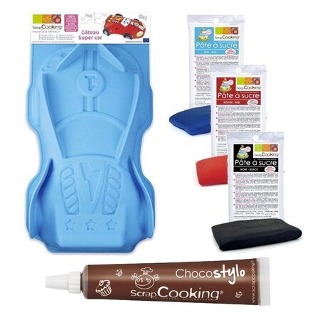 Coffret moule et pâte à sucre pour gâteau Cars + 1 Stylo chocolat