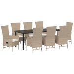 vidaXL Ensemble de chaises d'extérieur avec coussin 9 Pièces
