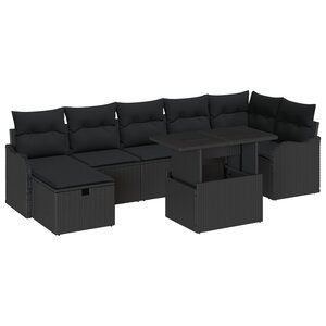 vidaXL Ensemble de canapé de jardin avec coussin 8 Pièces Noir Poly rotin
