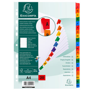 Jeu d'intercalaire alphabétique 20 positions en carte blanche 170g  onglets Mylar® A4 EXACOMPTA