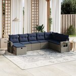 vidaXL Salon de jardin 8 Pièces avec coussins gris résine tressée