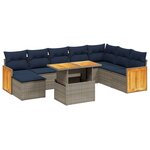 vidaXL Salon de jardin 9 Pièces avec coussins gris résine tressée