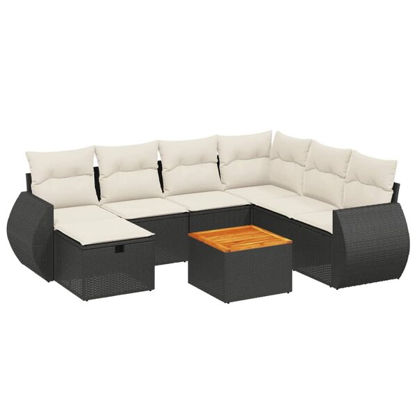 vidaXL Salon de jardin 8 Pièces avec coussins noir résine tressée