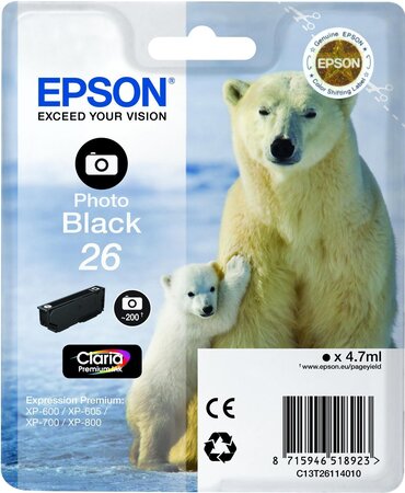 Cartouche d'encre epson ours polaire 26 photo (noir)