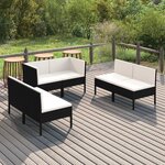 vidaXL Salon de jardin 6 Pièces avec coussins Résine tressée Noir