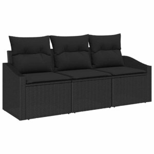 vidaXL Ensemble de canapé de jardin avec coussin 3 Pièces Noir polyrotin