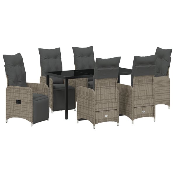 vidaXL Ensemble de salle à manger de jardin 7 pièces avec coussins en poly rattan gris.