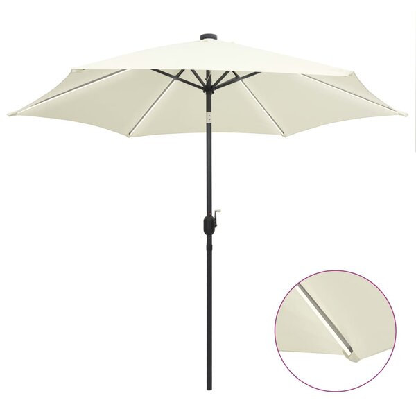 vidaXL Parasol de jardin et lumières LED mât en aluminium blanc sable