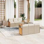 vidaXL Salon de jardin avec coussins 7 Pièces beige résine tressée