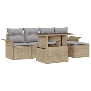 vidaXL Ensemble de canapé de jardin 6 Pièces Beige Poly rotin