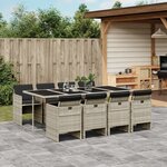vidaXL Ensemble à manger de jardin et coussins 9 Pièces gris clair rotin