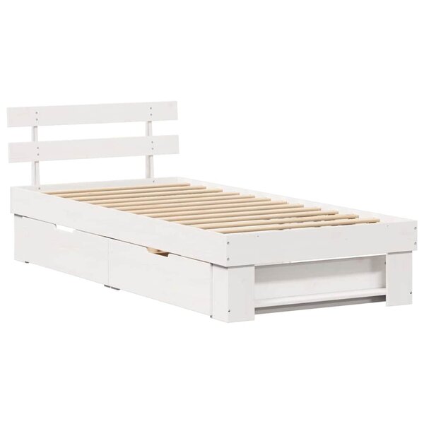 vidaXL Cadre de lit avec tiroir Blanc 75 x 190 cm Bois massif en pin