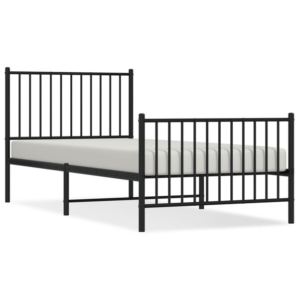 vidaXL Cadre de lit métal avec tête de lit/pied de lit noir 90x200 cm