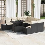 vidaXL Ensemble de canapé de jardin avec coussin 9 Pièces Noir et Crème