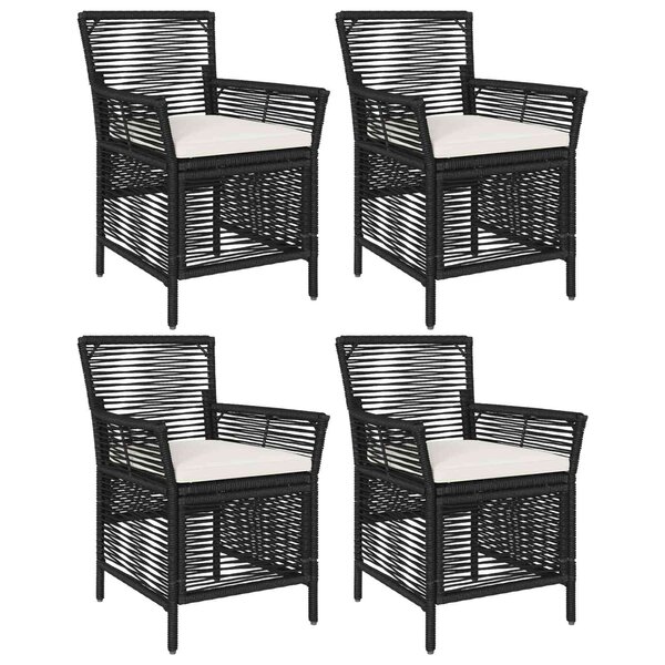 vidaXL Chaise d'Extérieur avec coussin 4 Pièces Noir et Crème polyrotin