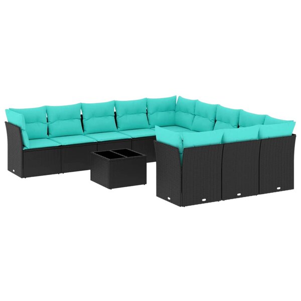 vidaXL Salon de jardin avec coussins 12 Pièces noir résine tressée