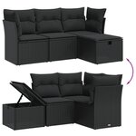 vidaXL Salon de jardin 4 Pièces avec coussins noir résine tressée