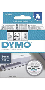 DYMO LabelManager cassette ruban D1 9mm x 7m Noir/Transparent (compatible avec les LabelManager et les LabelWriter Duo)