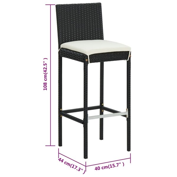 Lot De 4 Tabourets De Bar VidaXL En Résine Tressée Noire Avec Coussins Inclus, Pour Jardin Ou Intérieur (Hauteur 76cm)