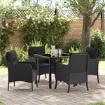 vidaXL Ensemble de Salle à Manger de Jardin 5 Pièces avec Coussins Rattan Poly Noir