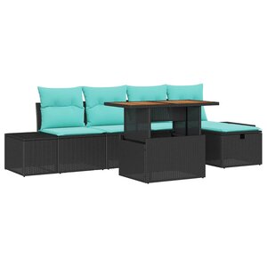 vidaXL Ensemble de canapé de jardin avec coussin 6 Pièces Noir Poly rotin