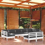 vidaXL Salon de jardin 10 Pièces avec coussins blanc bois de pin solide