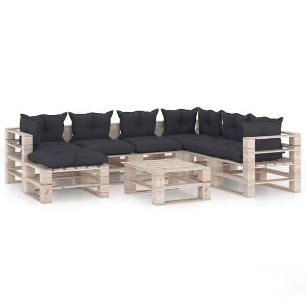 vidaXL Salon de jardin palette 8 Pièces avec coussins bois de pin