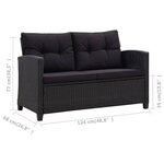 vidaXL Canapé 2 places de jardin et coussins Noir 124cm Résine tressée